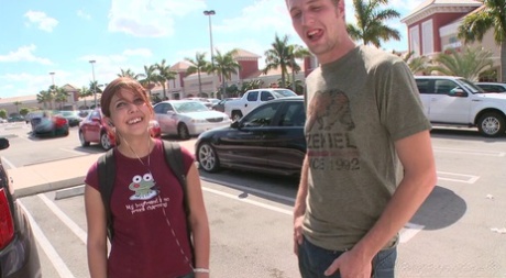 Getting into the car and into the back of the van, Adriana is an amateur redhead who gets picked up.