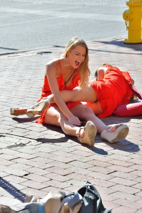 Harley And Melody In Red Are Lesbians Doing Dirty Things In Public And Home