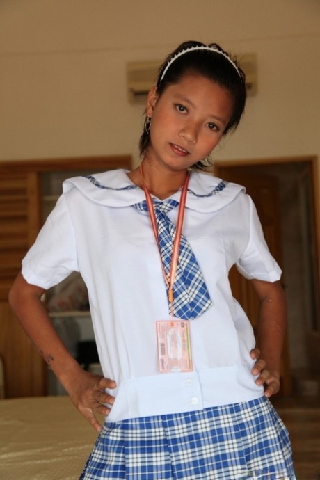 Petite Filipina Schoolgirl Sally In Uniform Flashes Panty Upskirt & Teen Pussy