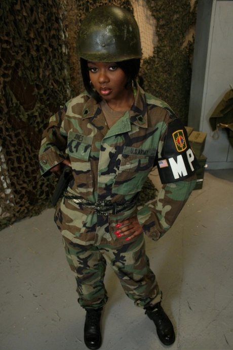 Ebony Military Doll Baby Cakes Oils Up Her Big Natural Tits And Round Booty