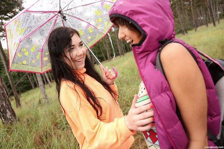 Wonderful Amateur Teens Suzy Rainbow & Daphne Toy Each Other On A Rainy Day