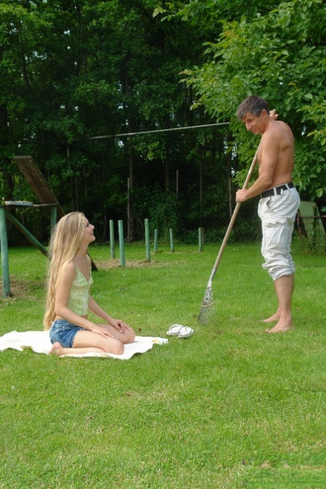 Young blonde girl Cayenne Klein loses her virginity to the gardener