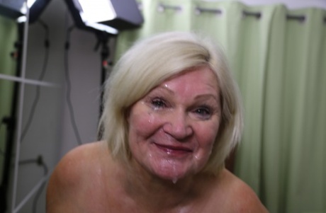 Grated: The'stunning' of Granny Lacey Starr causes her face to be covered in cum and her upper body to show off.