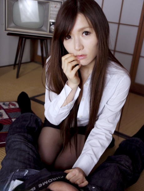 Office: The slim, Asian office mate Hitomi Tsukishiro gets stuck on the floor.