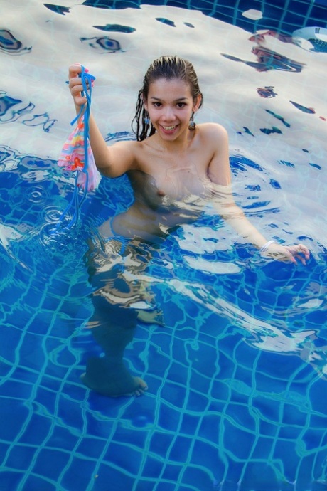 Pretty Brunette Asian Shemale Tao 1 Masturbating Solo By The Pool