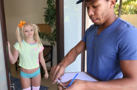 Blonde Teen With Pigtails Riley Star Takes A Black Dong From A Delivery Guy