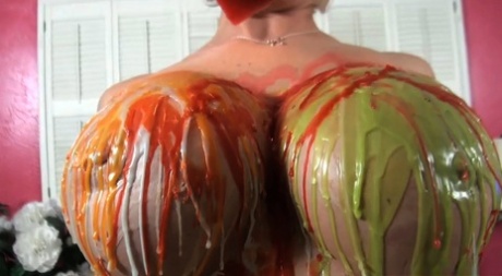 Wife Joslyn James Getting Her Huge Silicone Tits Covered With Wax