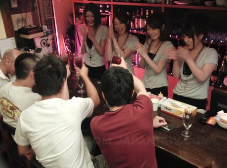 Brunette Japanese Waitress Anna Kirishima And Her Coeds Enjoy Anal Group Sex