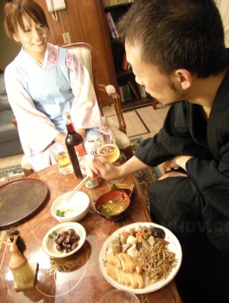 A horny Asian woman named Kaede Moritaka is given hair by her husband.