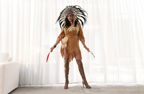 Horny MILF dressed in Indian attire, Ariella Ferrera exposes her imitations and is rammed.