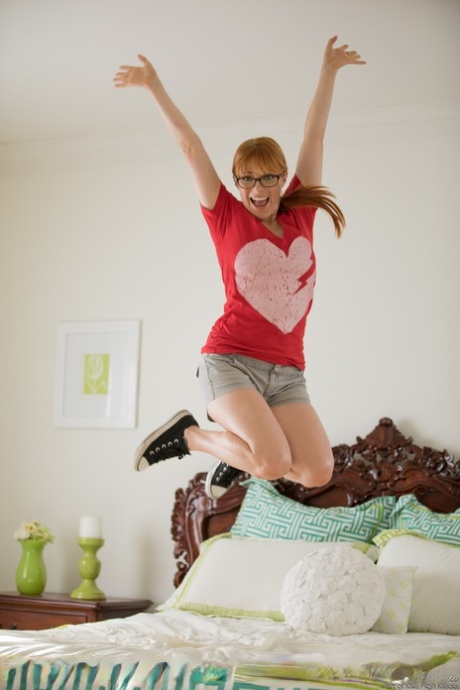 Cute Ginger With Glasses Penny Pax Stripping Down Naked In The Bedroom
