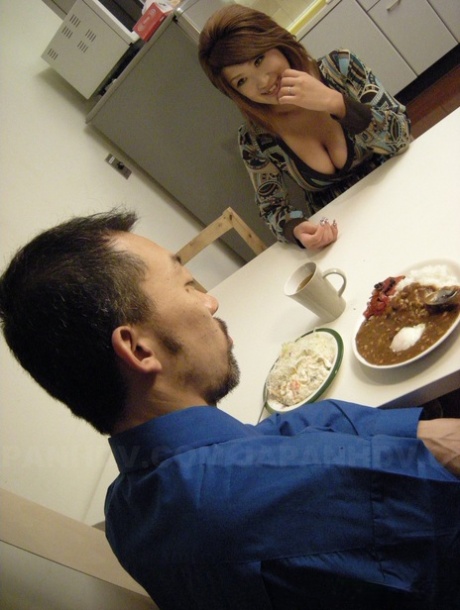 Miwa Nishiki, a Japanese brunette, gives her husband a delightful blowjob.
