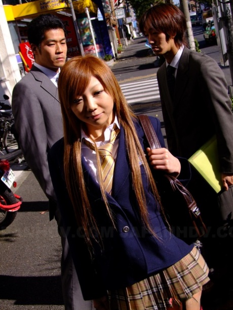 Redhead Japanese Schoolgirl Rui Hazuki Gets Ass Fucked In An Asian Threesome