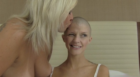 Blonde MILF Carey Riley Licks Beautiful Bald Babe Joslyn James's Head And Face