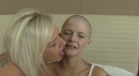 Blonde MILF Carey Riley Licks Beautiful Bald Babe Joslyn James's Head And Face