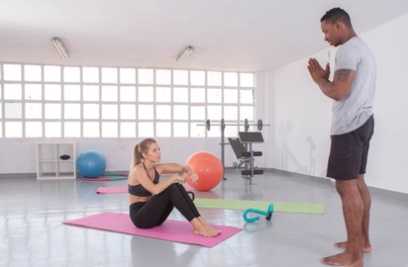 Ponytailed Babe Mary Kalisy Has Hardcore Interracial Sex During A Yoga Session