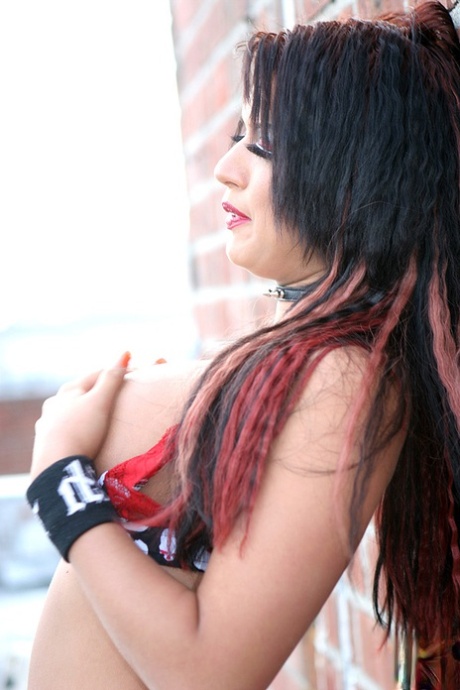 Latina prostitute Eva Angelina posing in her provocative lingerie in public