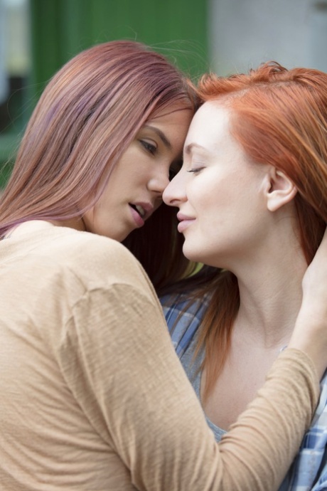 Redheaded Lesbians Eva Berger & Lovenia Lux Lick Each Other's Clits Outside