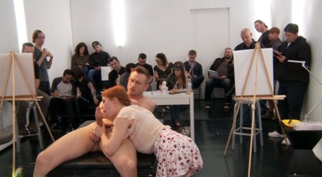 Nerdy Penny Pax models her big tits & gets bound & fucked at an art class
