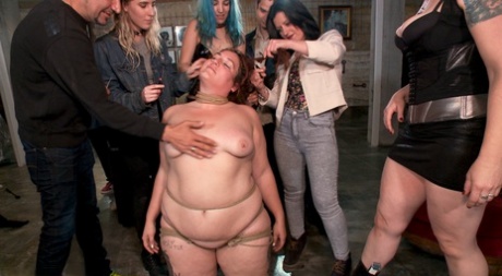 Smoked mess: Slutty BBW Mimosa (left) munches on her vagina in front of you, pinched up to her neck like an adult; the perfect BDSM photo.