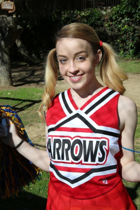 Pigtailed blonde teen cheerleader Alexia Gold sucks & rides a big black cock