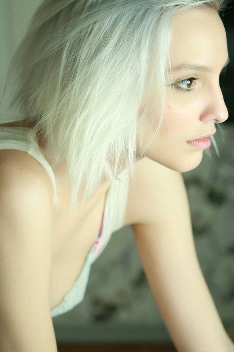 Platinum Blonde Teen Kira W Removes Her Lingerie To Stand Naked In Her Bedroom