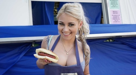 Adorable Babe Marsha May Shows How To Prepare A Hot Dog While Her Tits Are Out