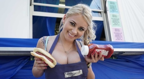 Adorable Babe Marsha May Shows How To Prepare A Hot Dog While Her Tits Are Out