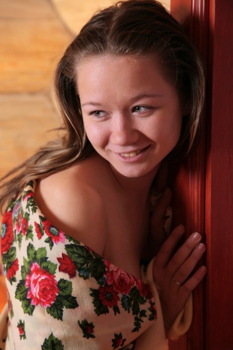 Brunette Teen With A Beautiful Smile Kira L Flaunts Her Petite Body In A Cabin