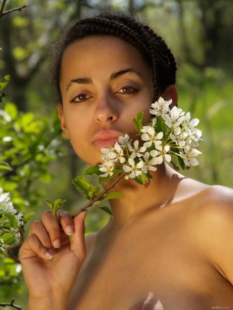Beautiful Ebony Teen Alice Y Picks Flowers And Poses Naked In Nature