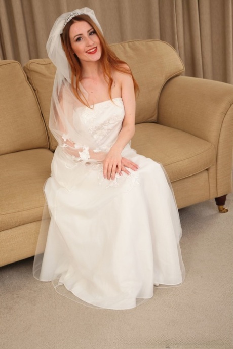 Attractive Bride With Sweet Tits Scarlot Rose Strips To Lingerie And Poses