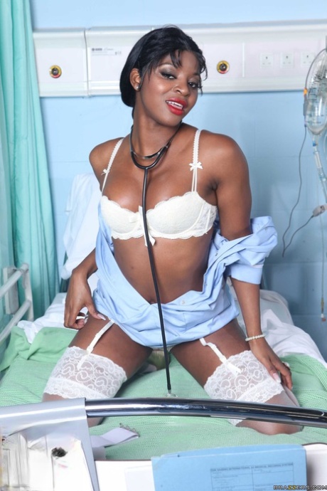 Hot Ebony Nurse Jasmine Webb In White Stockings Fingers Herself Passionately