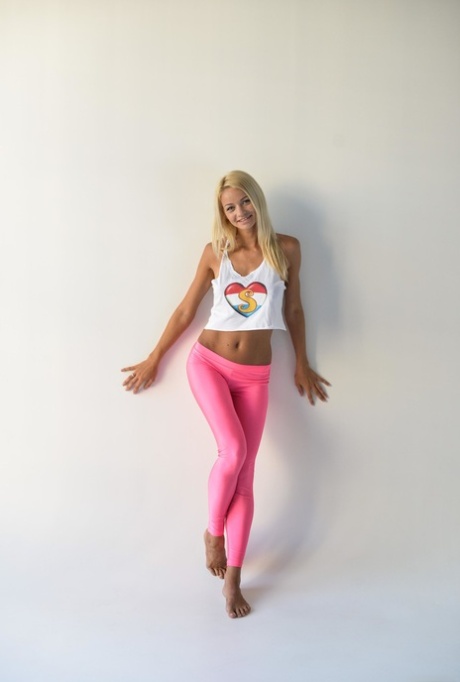 Skinny Teen Sissie Posing In Her Sexy Shirt And Pink Leggings In A Solo