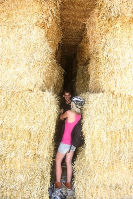 Flourishing: Lost blonde Claudia M is orally stimulated and pulled in by a cute little farmer (left).