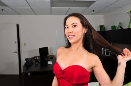 Asian Hottie Kalina Ryu Loses Her Red Corset And Screws A Monster Dick