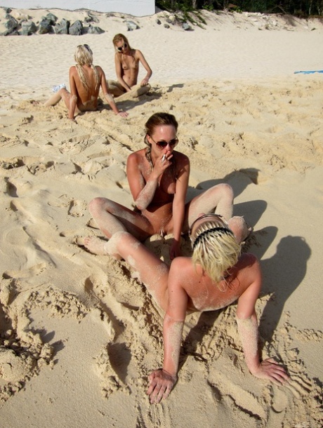 A naked beach-goer named Bibi Noel and her libid girlfriends are not the only ones in this picture, as they are all blonde.