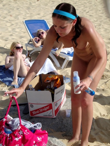 Three Amateur Girls Get Naked On A Sandy Beach While Getting Drunk