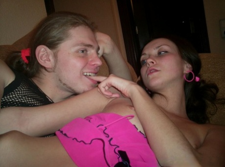 Tasty: Brunette nmpho Tanya (left) is orally pleased and masturbated by her perverted boyfriend.