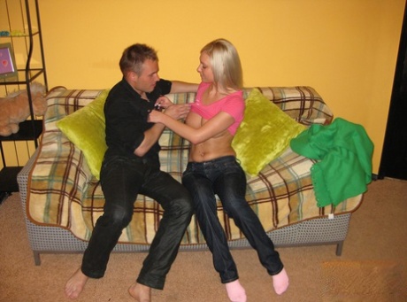 Sweet blonde teen Alisa gives head and bends over to get dicked