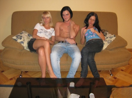 Skinny Brunette Sasha Ros Enjoying A GGB 3some With A Petite Blonde & Her BF