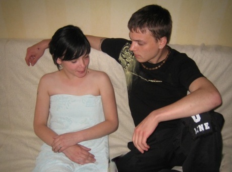 Skinny teen Dominica enjoys wild sex with her well-endowed BF on a sofa