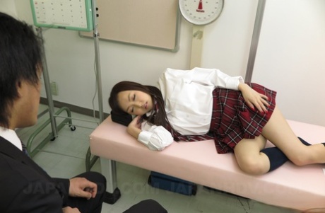 Japanese beauty Nana Sasaki, 30, shows off her tits and gives head in class.