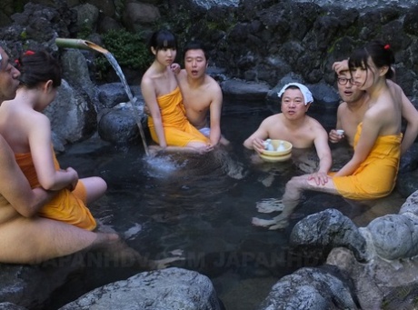 Japanese: Three virgins participate in an Asian orgie at the spa.