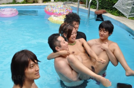 Cute Asian Girls With Small Tits & Adorable Butts Get Fingered At A Pool Party