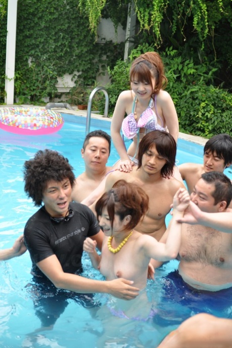 Cute Asian Girls With Small Tits & Adorable Butts Get Fingered At A Pool Party