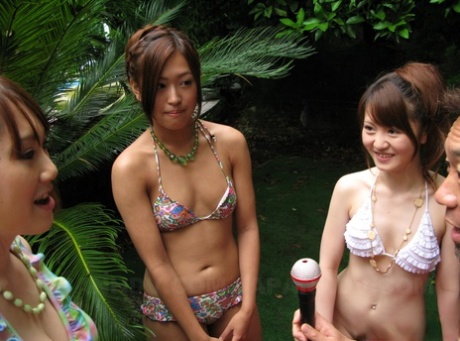 Brunette Asian Women Strip And Enjoy Hardcore Group Sex Poolside