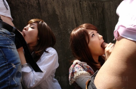 During Brunette brunch, Rimu and Endo (afrikan girls) perform oral pleasure on outdoor stairs to seduce their female mates.