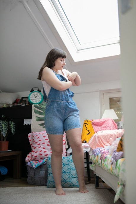 Small titted teen Kelsy gets spied on while dressing in a denim outfit