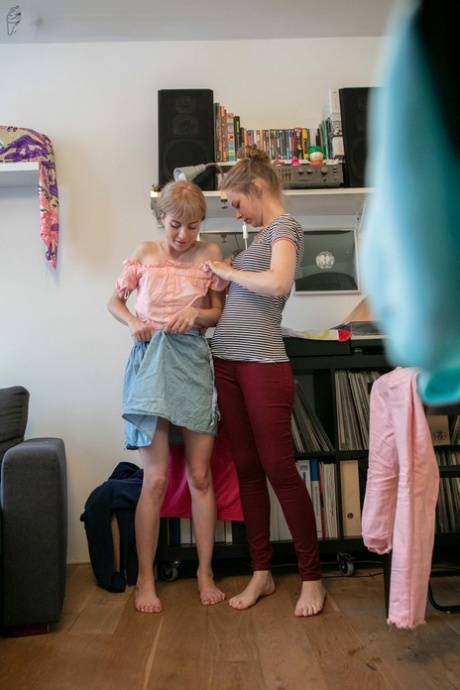 Slim teens with small tits Rose K and Sonya get spied on while dressing