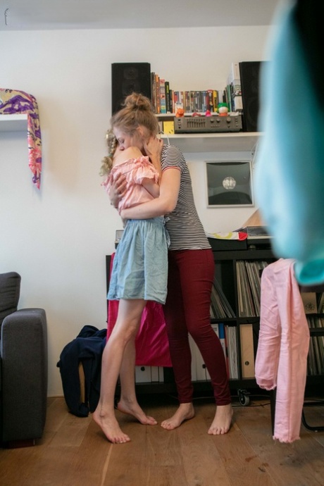 Slim teens with small tits Rose K and Sonya get spied on while dressing